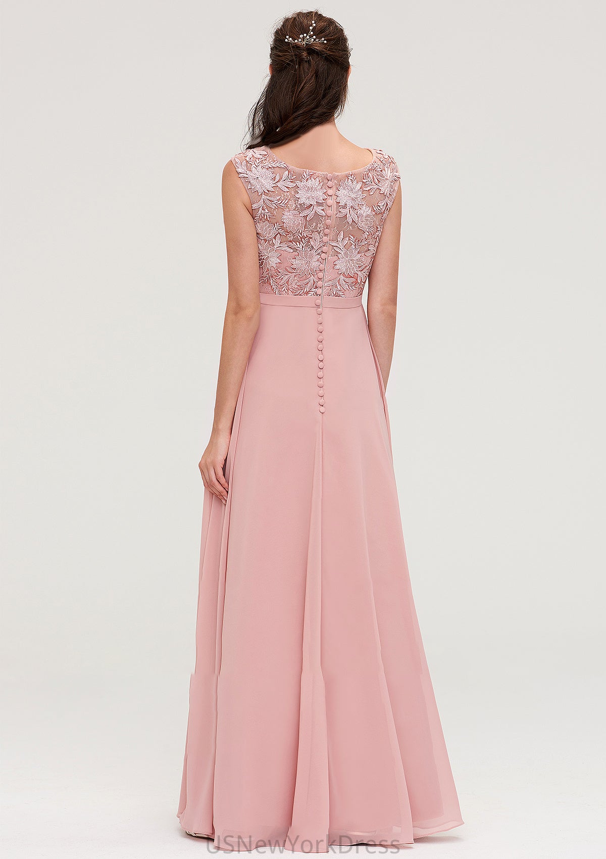 Sleeveless Chiffon A-line/Princess Long/Floor-Length Bridesmaid Dresseses With Sashes Appliqued Kaitlyn DJP0025348