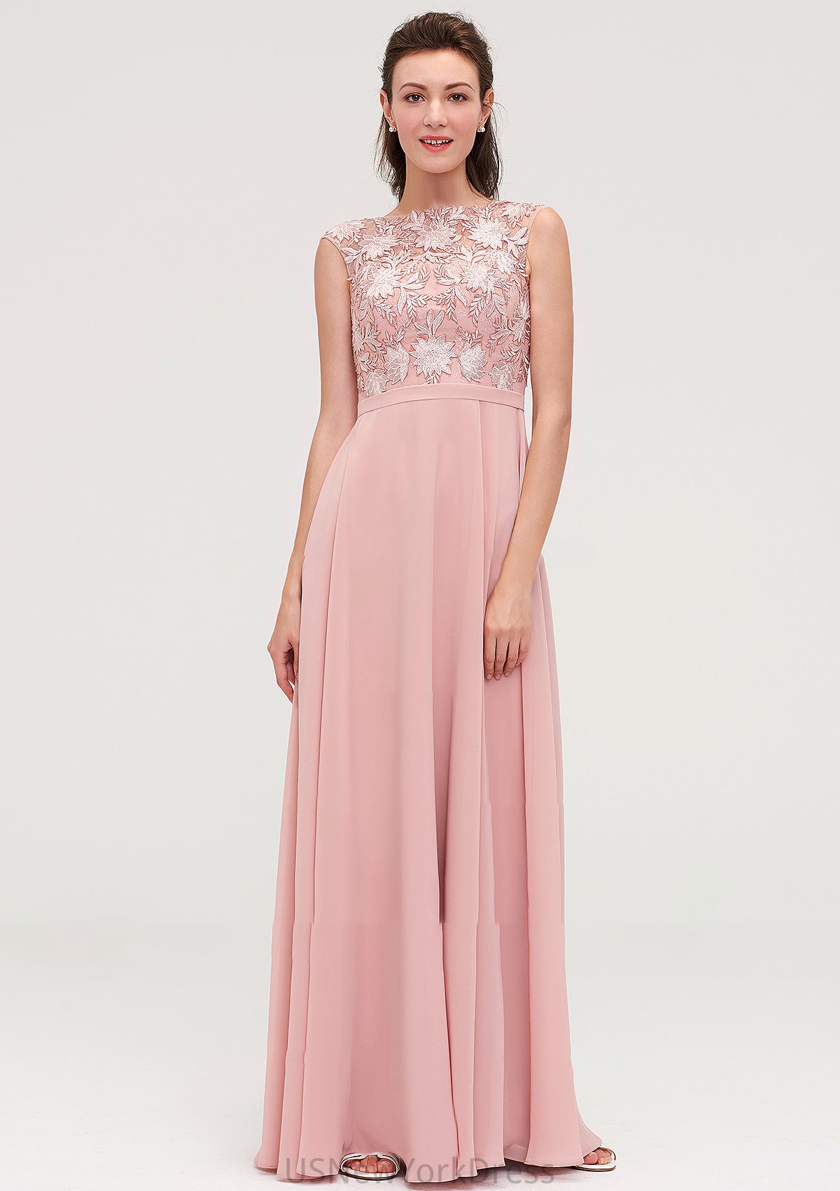 Sleeveless Chiffon A-line/Princess Long/Floor-Length Bridesmaid Dresseses With Sashes Appliqued Kaitlyn DJP0025348