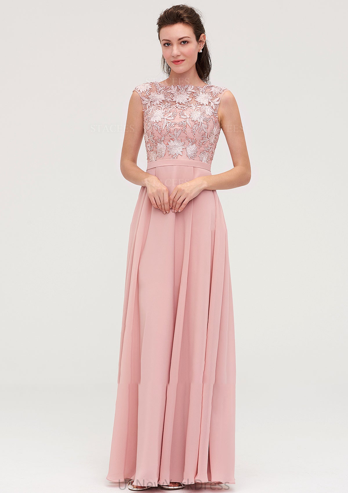 Sleeveless Chiffon A-line/Princess Long/Floor-Length Bridesmaid Dresseses With Sashes Appliqued Kaitlyn DJP0025348