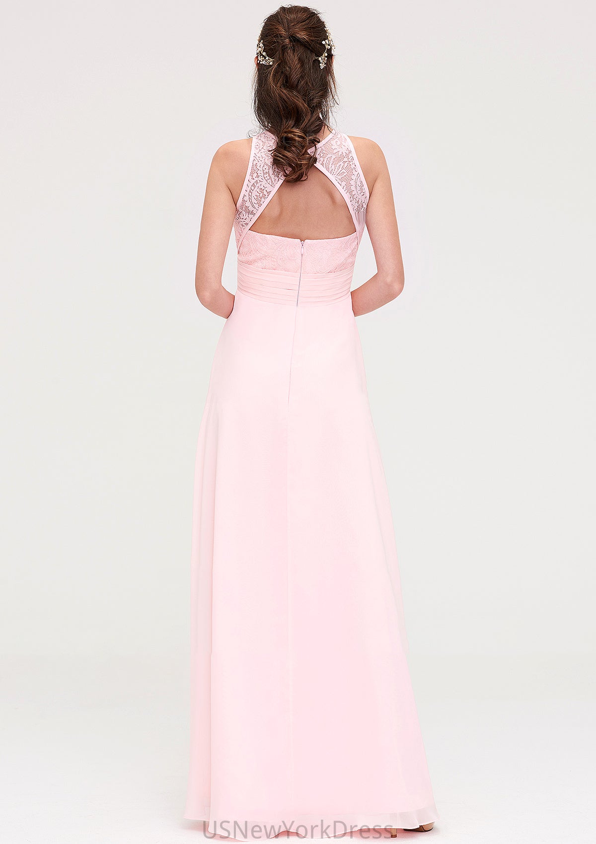 Sleeveless Scoop Neck Chiffon A-line/Princess Long/Floor-Length Bridesmaid Dresseses With Split Lace Hailee DJP0025349