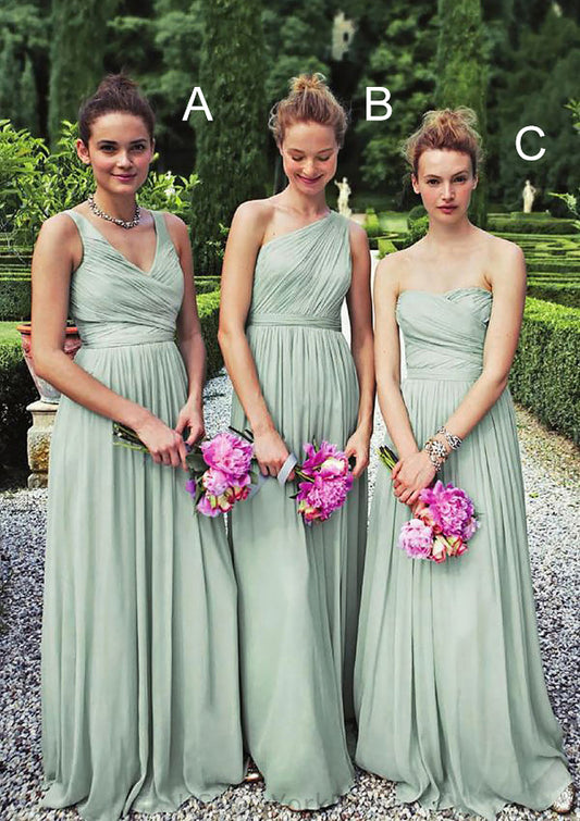 Pleated Sleeveless Floor-Length A-Line Combination Gentle Bridesmaid Dresseses Viviana DJP0025353