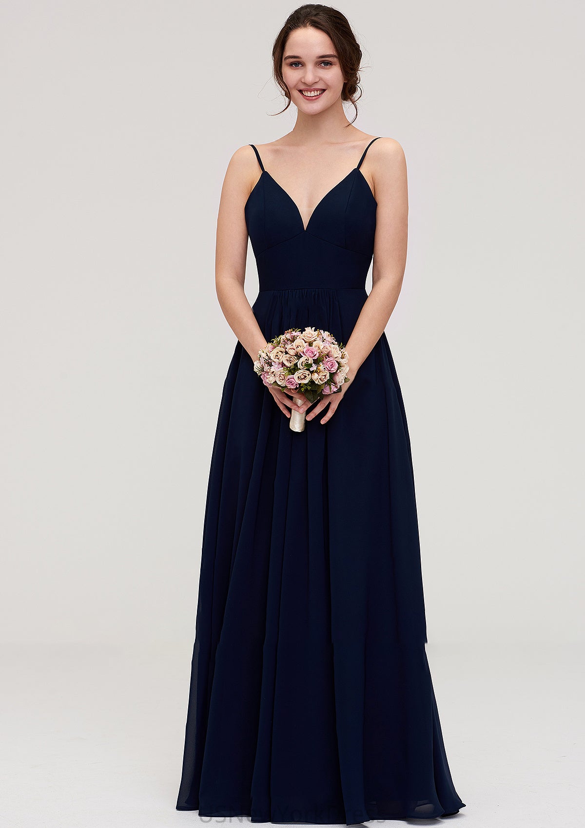 Sleeveless V Neck A-line/Princess Chiffon Long/Floor-Length Bridesmaid Dresseses With Pleated Gia DJP0025357