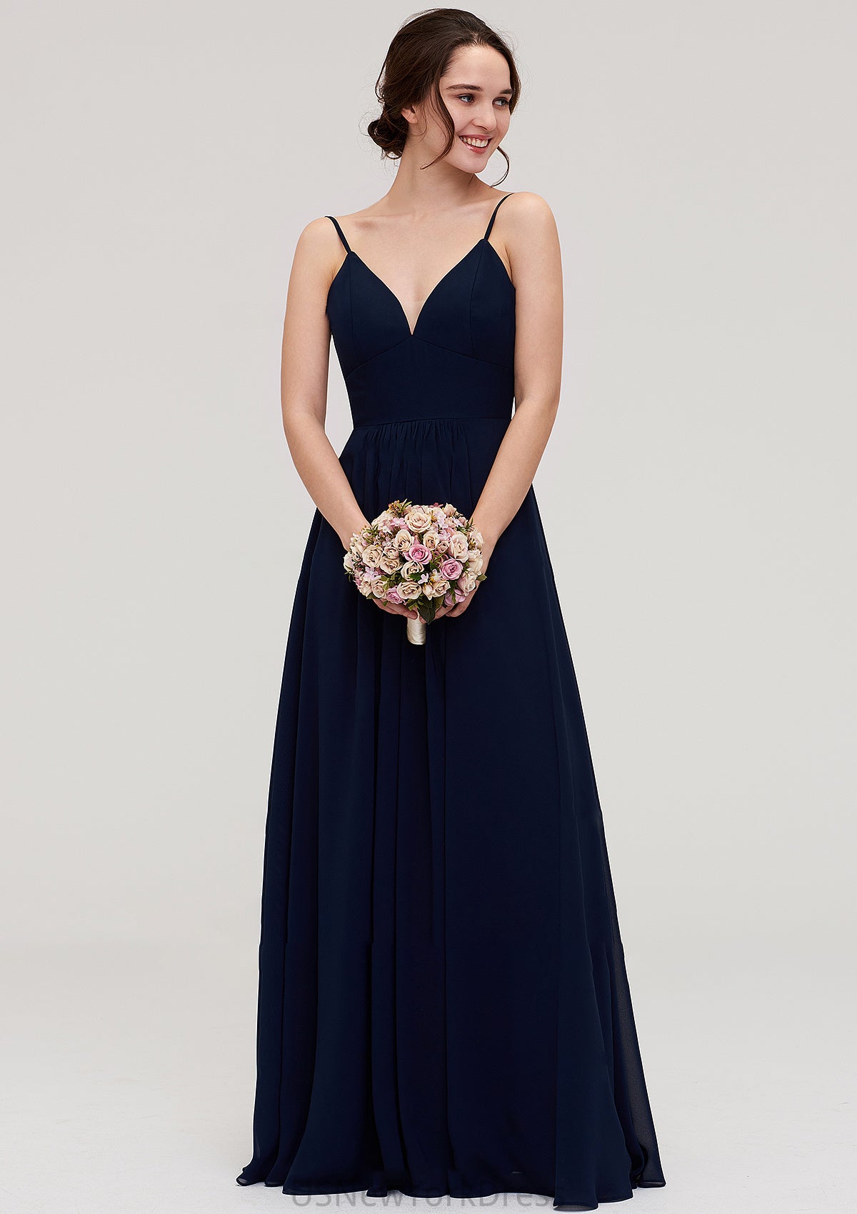 Sleeveless V Neck A-line/Princess Chiffon Long/Floor-Length Bridesmaid Dresseses With Pleated Gia DJP0025357