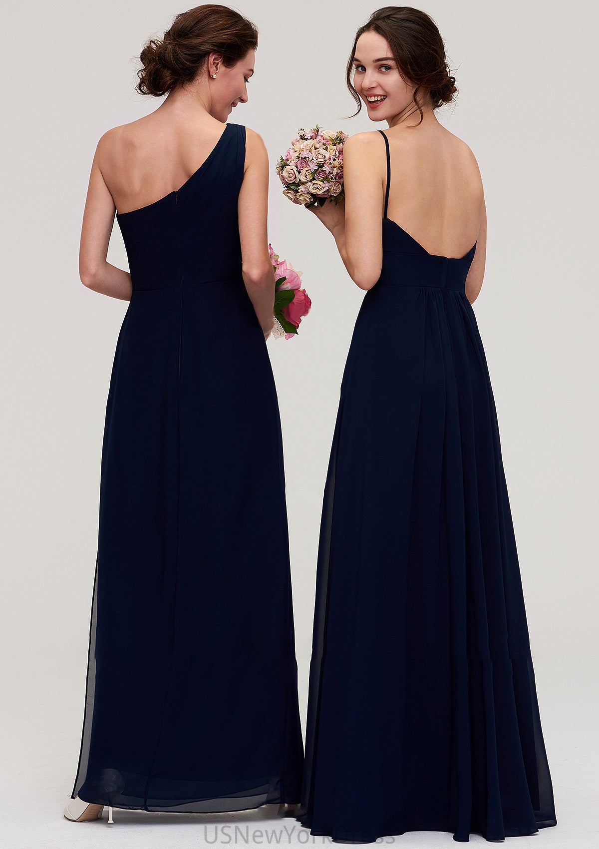 Sleeveless V Neck A-line/Princess Chiffon Long/Floor-Length Bridesmaid Dresseses With Pleated Gia DJP0025357