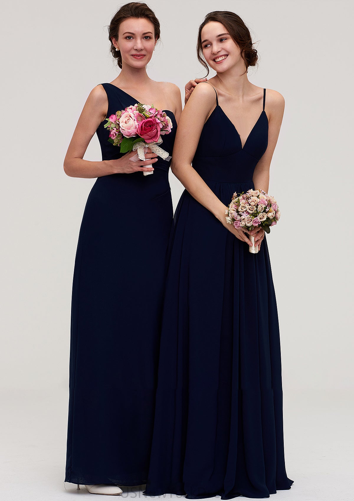 Sleeveless V Neck A-line/Princess Chiffon Long/Floor-Length Bridesmaid Dresseses With Pleated Gia DJP0025357