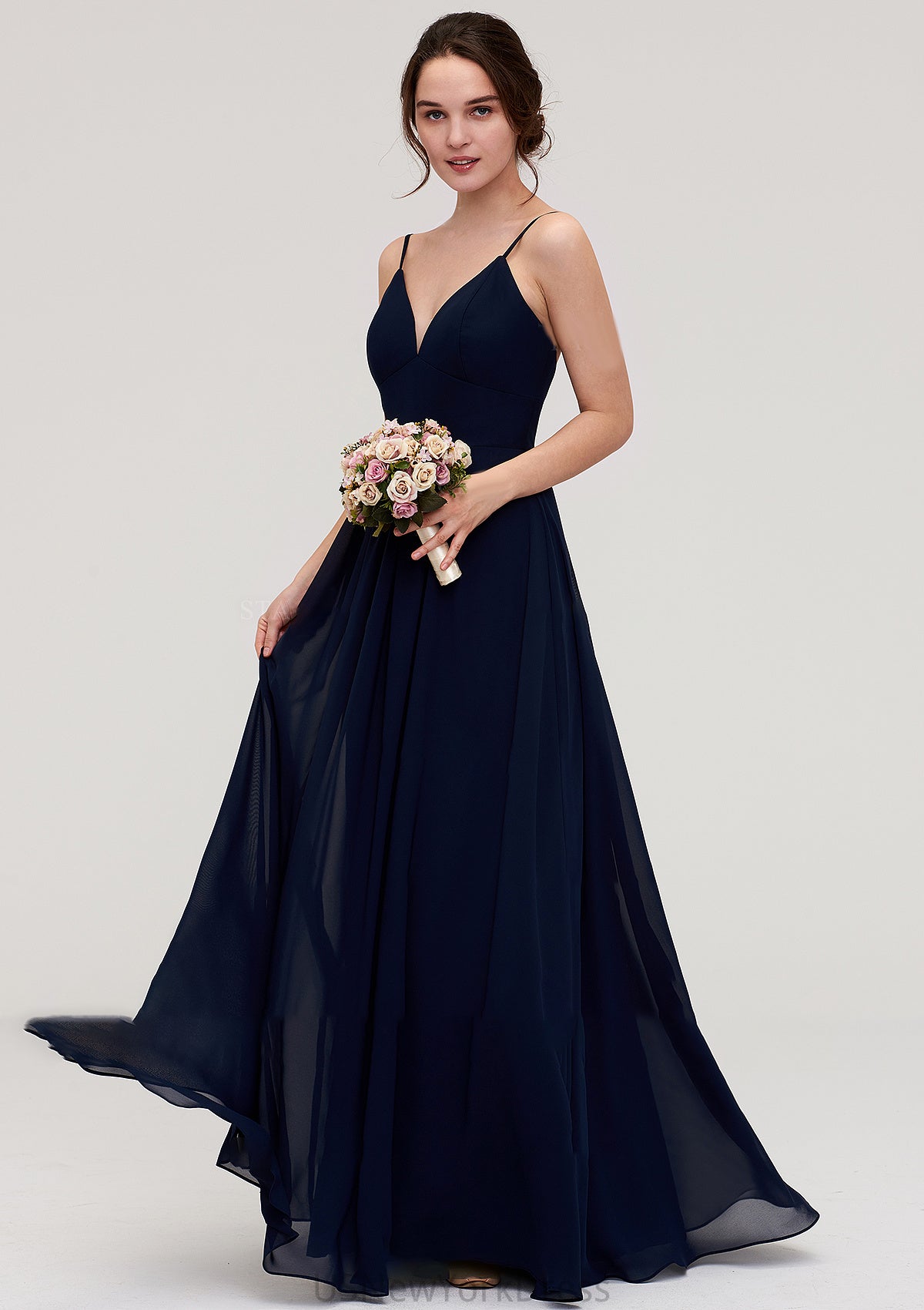 Sleeveless V Neck A-line/Princess Chiffon Long/Floor-Length Bridesmaid Dresseses With Pleated Gia DJP0025357