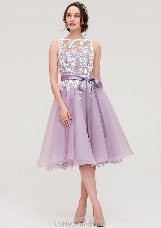 Bateau Sleeveless Organza Knee-Length A-line/Princess Bridesmaid Dresses With Sashes Lace Cristina DJP0025358