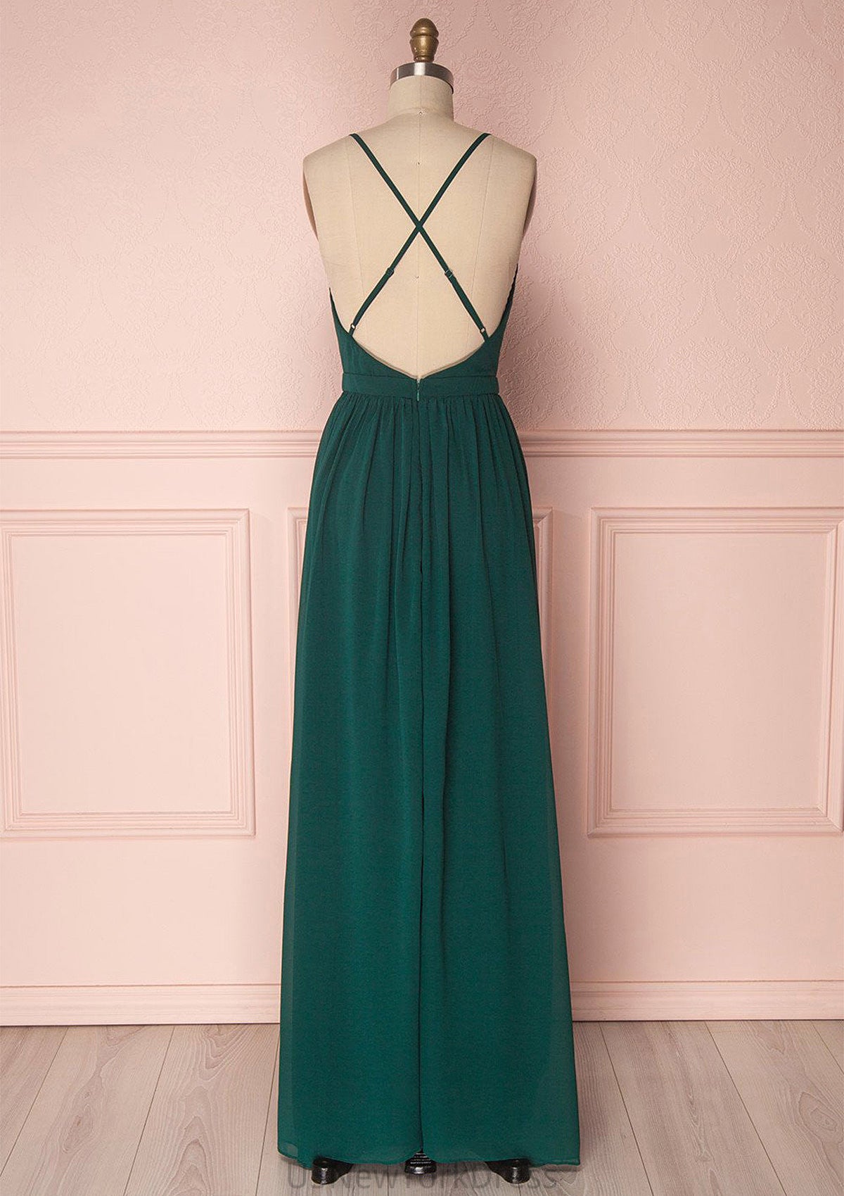 A-line V Neck Sleeveless Long/Floor-Length Chiffon Bridesmaid Dresses With Pleated Gemma DJP0025377