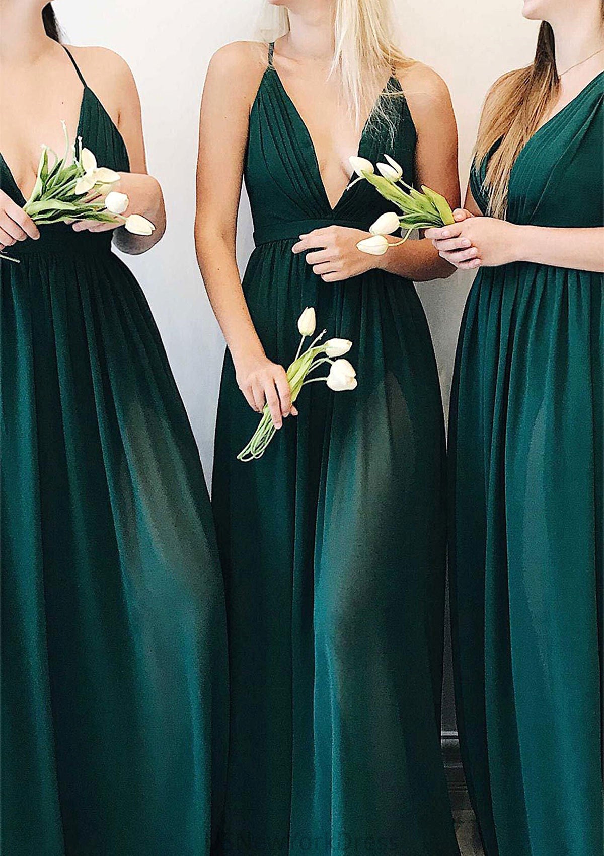 A-line V Neck Sleeveless Long/Floor-Length Chiffon Bridesmaid Dresses With Pleated Gemma DJP0025377