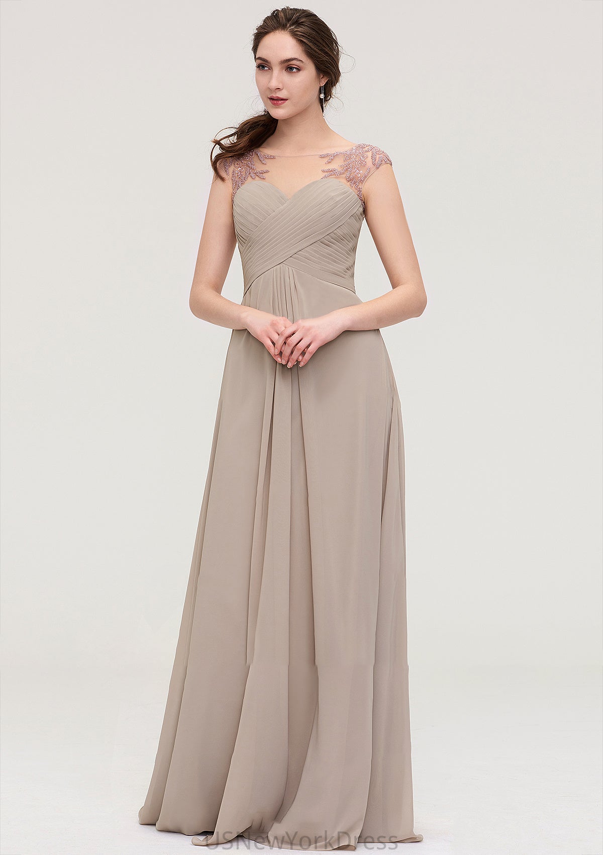 Sleeveless Scoop Neck Long/Floor-Length A-line/Princess Chiffon Bridesmaid Dresses With Pleated Beading -Bridesmaid Dresseses
 Iliana DJP0025396