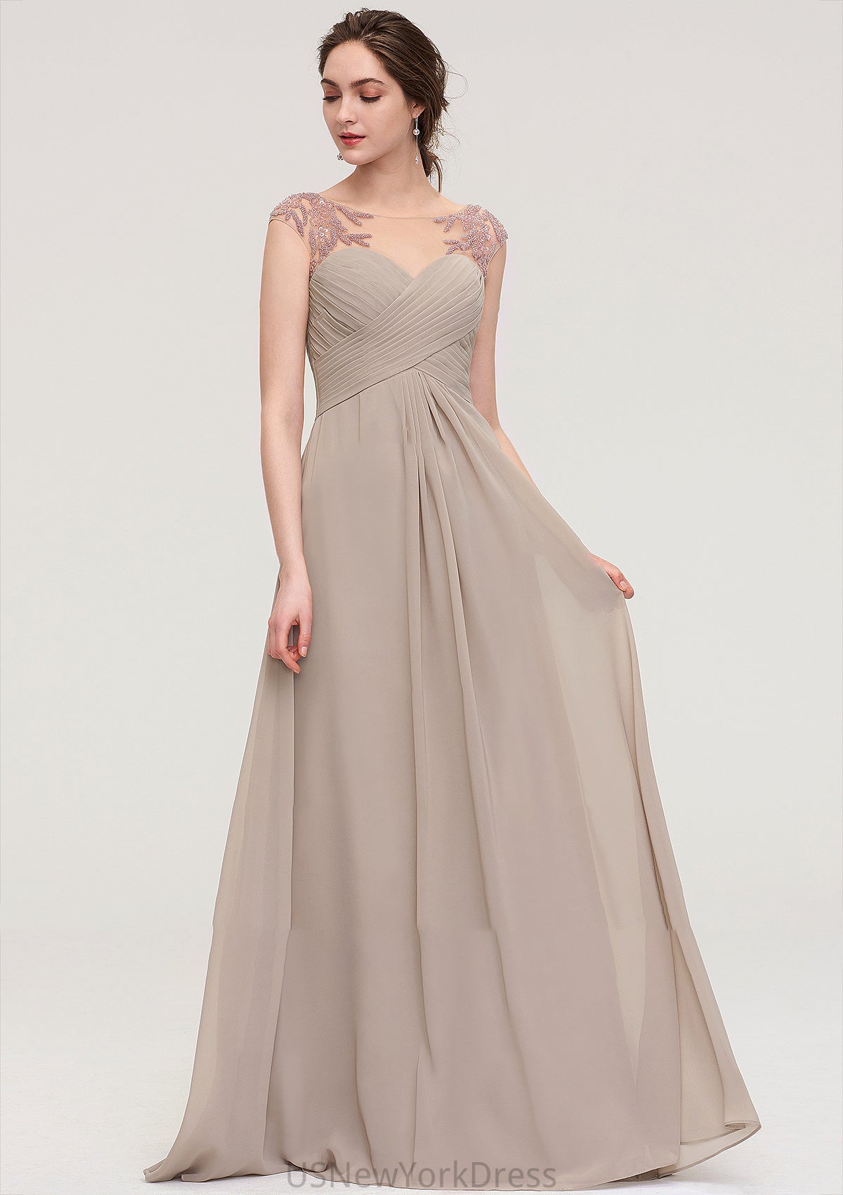 Sleeveless Scoop Neck Long/Floor-Length A-line/Princess Chiffon Bridesmaid Dresses With Pleated Beading -Bridesmaid Dresseses
 Iliana DJP0025396