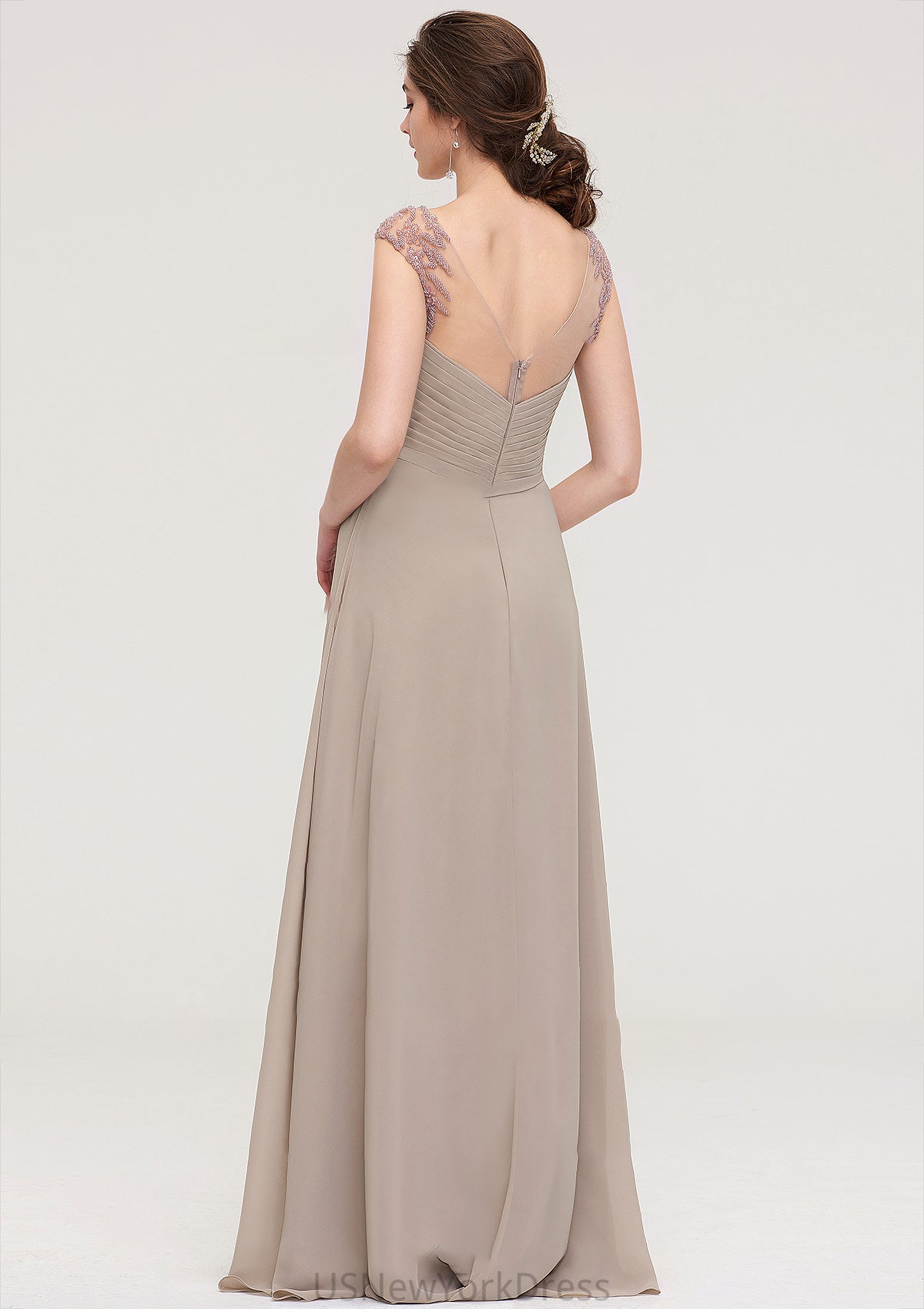 Sleeveless Scoop Neck Long/Floor-Length A-line/Princess Chiffon Bridesmaid Dresses With Pleated Beading -Bridesmaid Dresseses
 Iliana DJP0025396