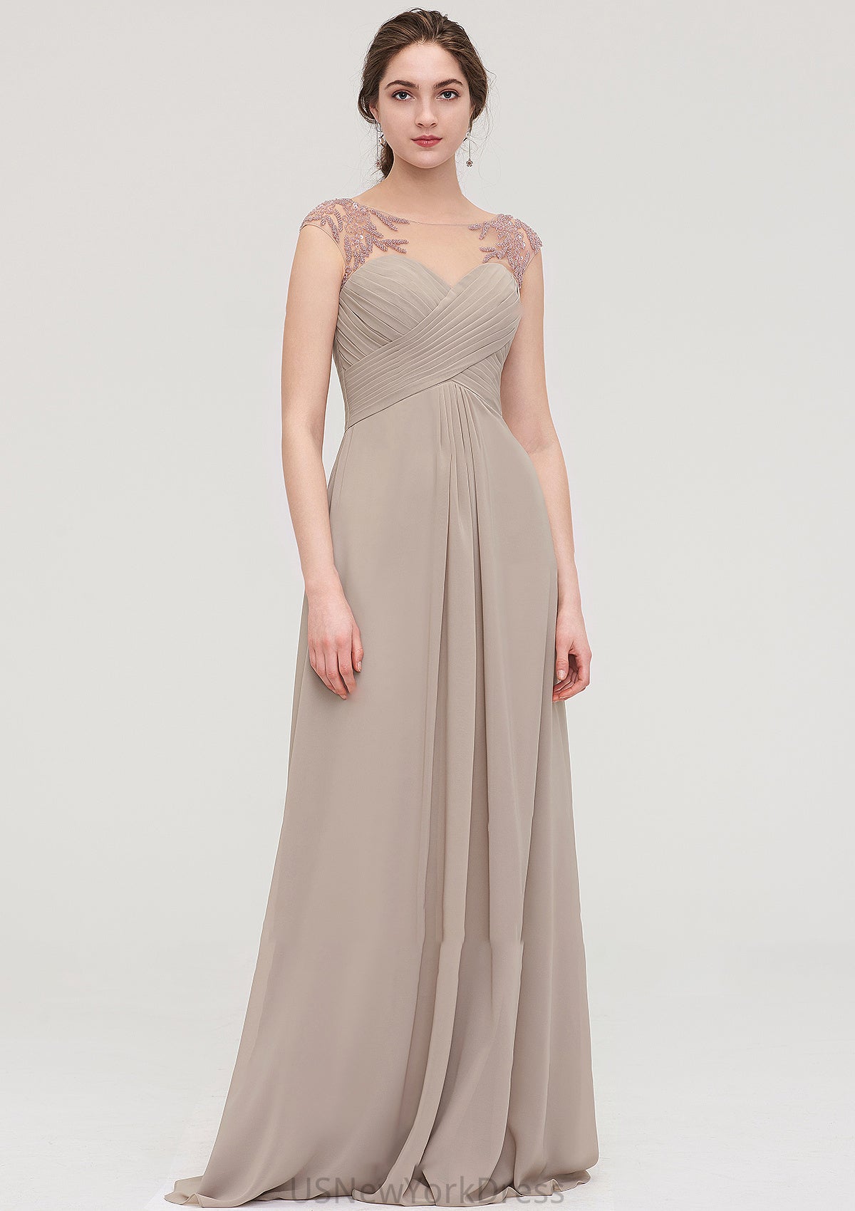 Sleeveless Scoop Neck Long/Floor-Length A-line/Princess Chiffon Bridesmaid Dresses With Pleated Beading -Bridesmaid Dresseses
 Iliana DJP0025396