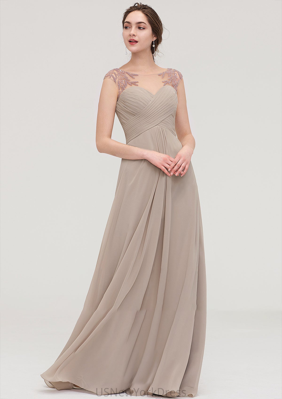 Sleeveless Scoop Neck Long/Floor-Length A-line/Princess Chiffon Bridesmaid Dresses With Pleated Beading -Bridesmaid Dresseses
 Iliana DJP0025396