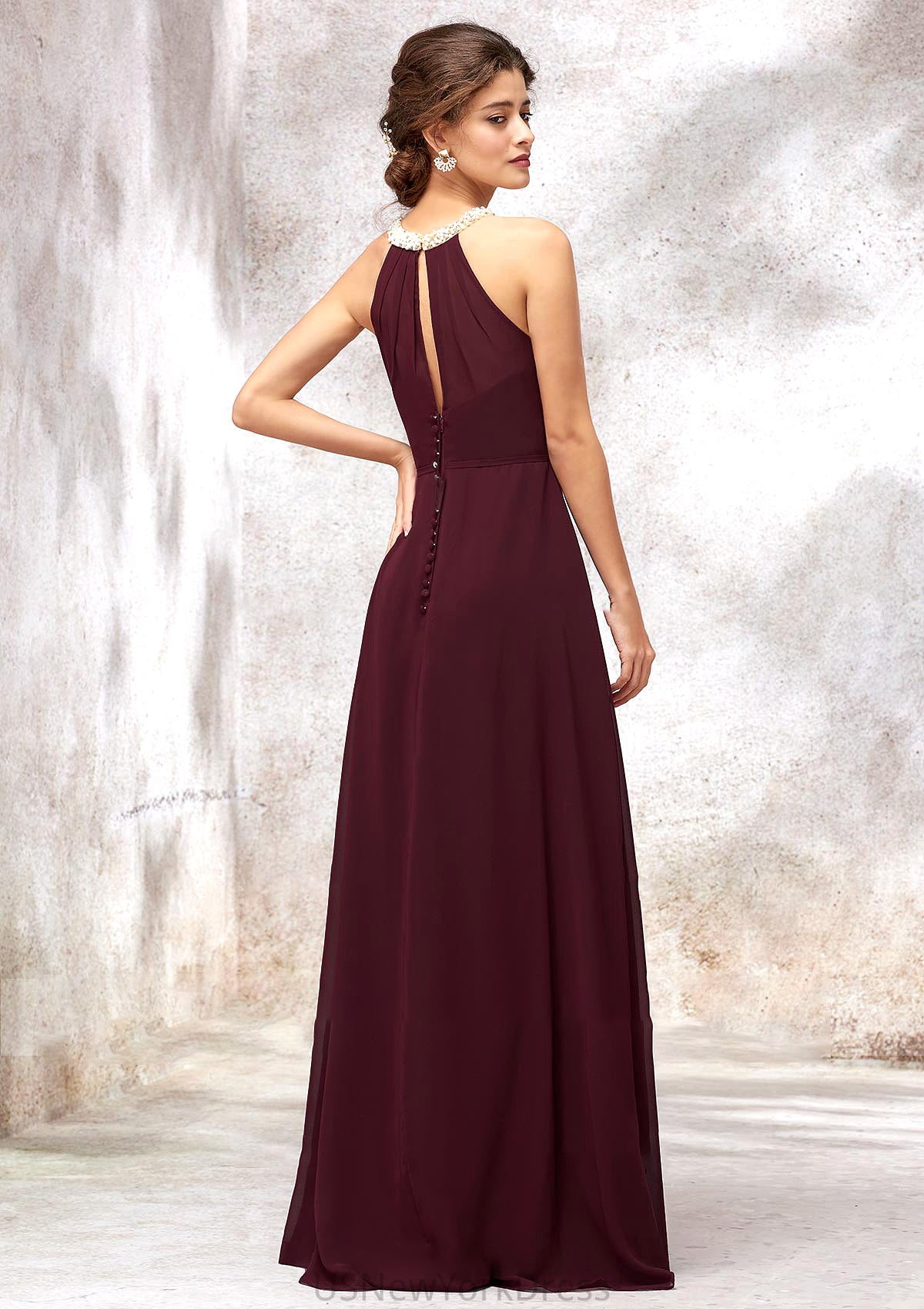 Sleeveless Scoop Neck Long/Floor-Length Chiffon A-line/Princess Bridesmaid Dresses With Pleated Beading Molly DJP0025406