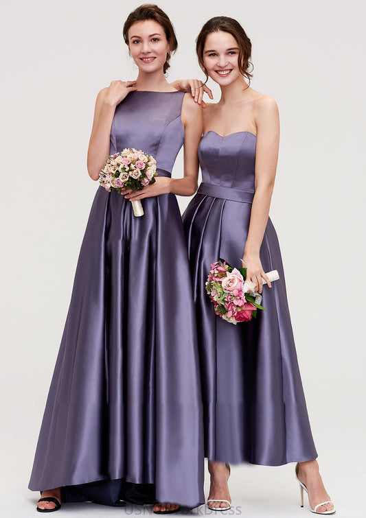 Sweetheart Sleeveless A-line/Princess Satin Ankle-Length Bridesmaid Dresses With Pleated Adyson DJP0025408