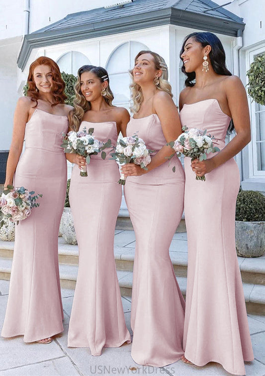 Sheath/Column Square Neckline Sleeveless Long/Floor-Length Elastic Satin Bridesmaid Dresses Isabelle DJP0025411