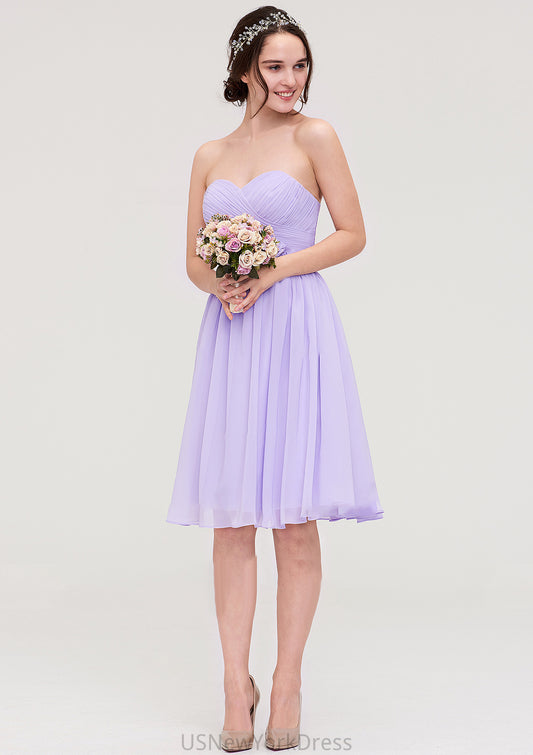 Sleeveless Sweetheart Chiffon Knee-Length A-line/Princess Bridesmaid Dresses With Pleated Flowers Madilynn DJP0025413