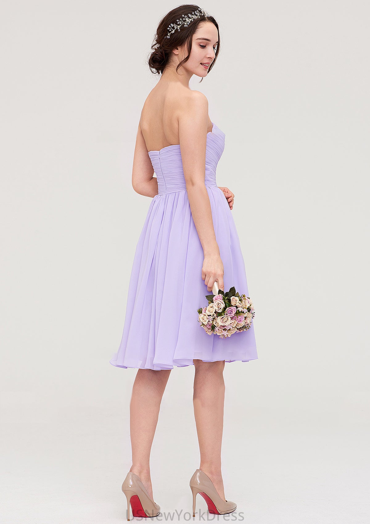 Sleeveless Sweetheart Chiffon Knee-Length A-line/Princess Bridesmaid Dresses With Pleated Flowers Madilynn DJP0025413