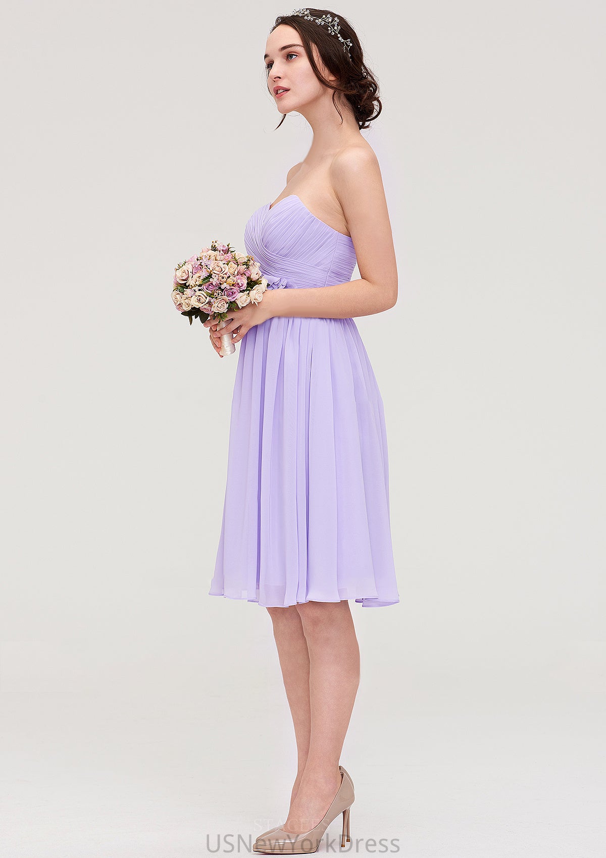 Sleeveless Sweetheart Chiffon Knee-Length A-line/Princess Bridesmaid Dresses With Pleated Flowers Madilynn DJP0025413