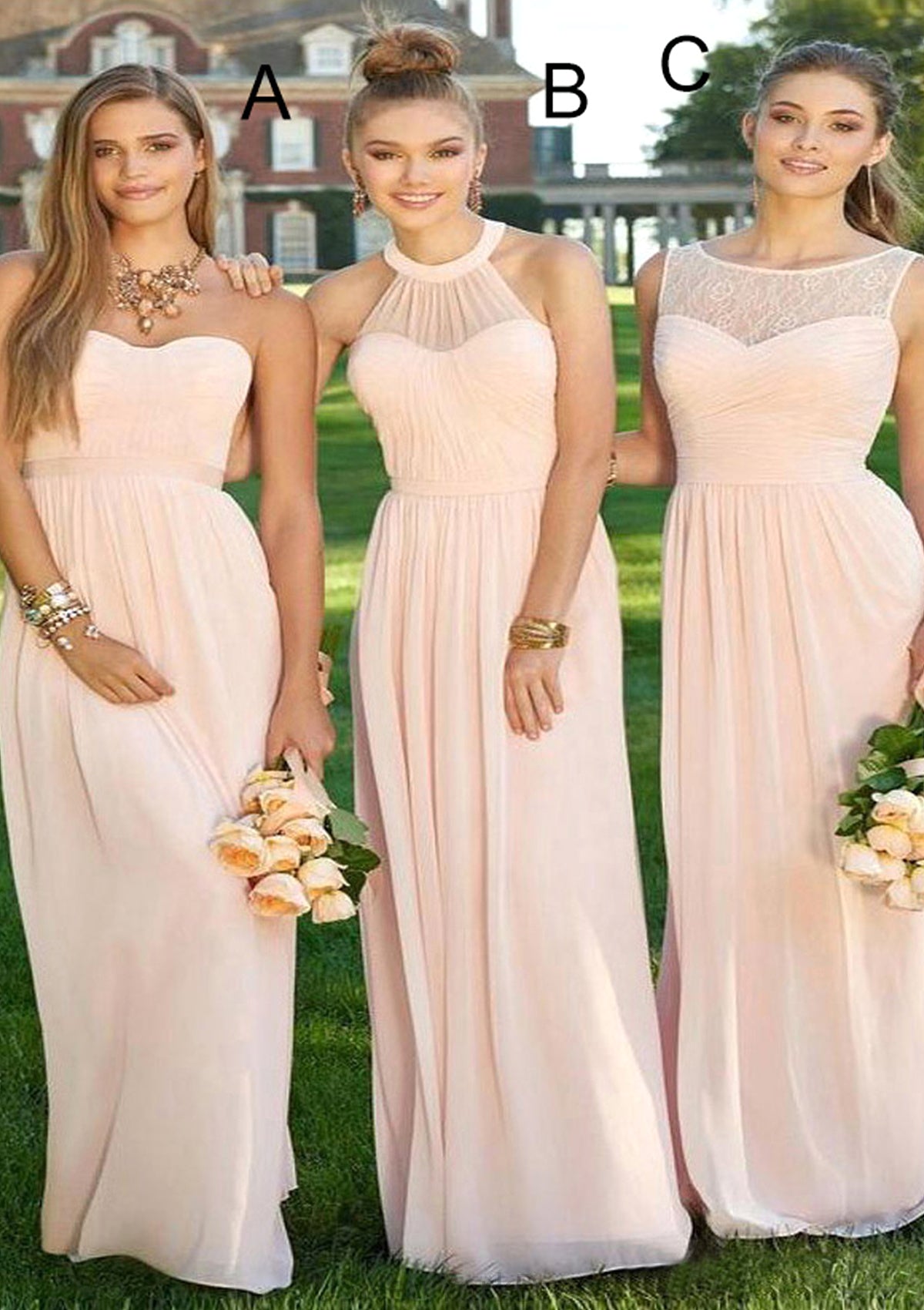 Sweetheart Sleeveless Long/Floor-Length A-Line/Princess Chiffon Bridesmaid Dresses Marlene DJP0025418