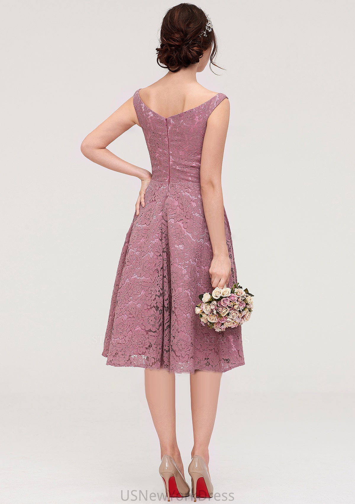 Sweetheart Sleeveless A-line/Princess Lace Knee-Length Bridesmaid Dresses Elle DJP0025421