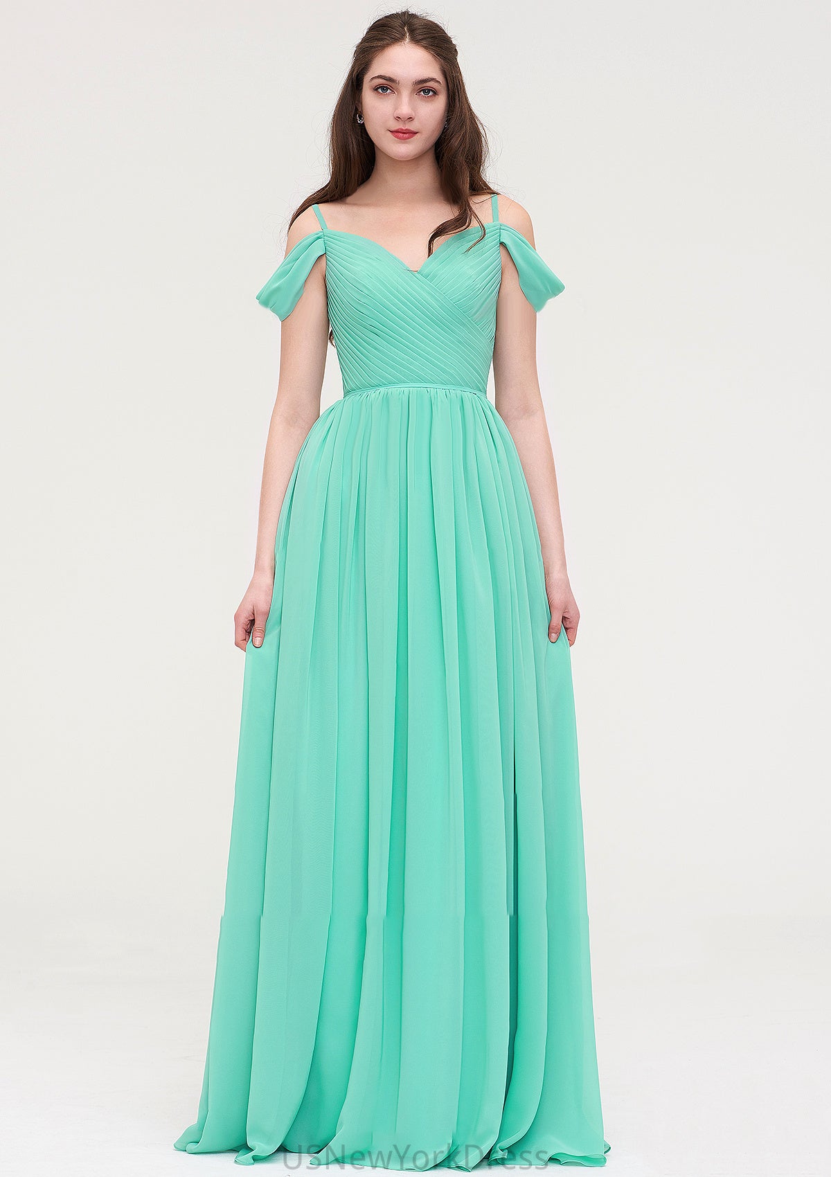 Sweetheart Sleeveless Long/Floor-Length Chiffon A-line/Princess Bridesmaid Dresses With Pleated Cheryl DJP0025422