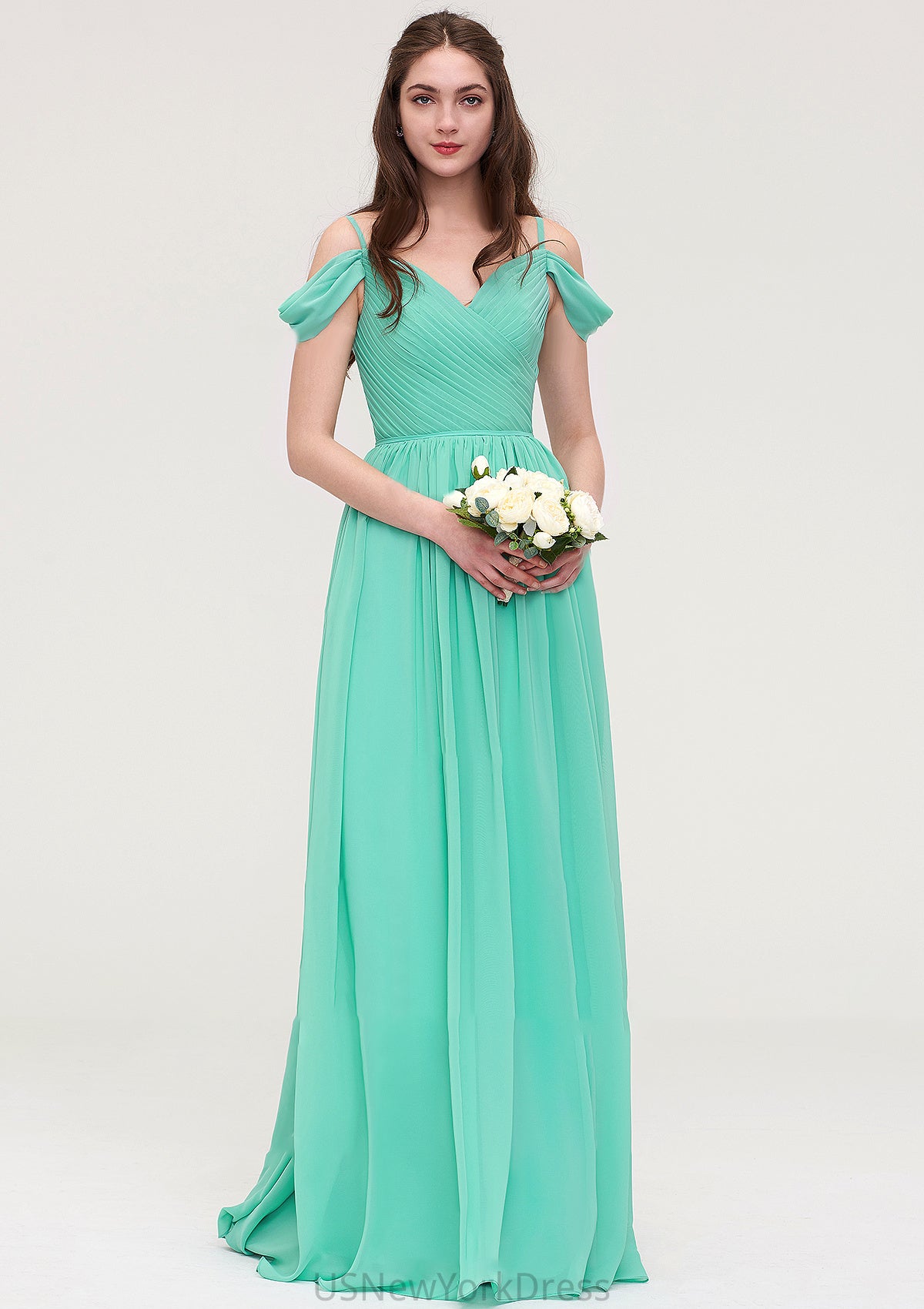 Sweetheart Sleeveless Long/Floor-Length Chiffon A-line/Princess Bridesmaid Dresses With Pleated Cheryl DJP0025422