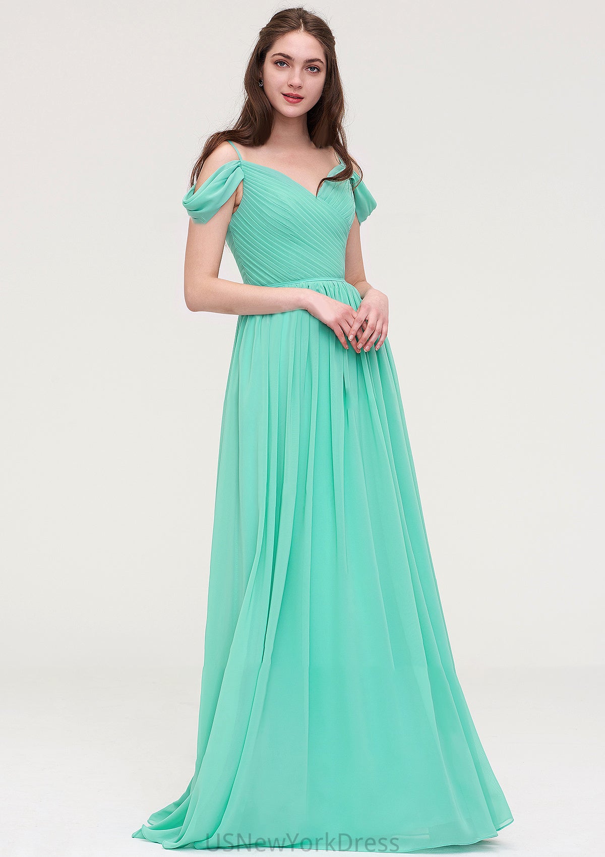 Sweetheart Sleeveless Long/Floor-Length Chiffon A-line/Princess Bridesmaid Dresses With Pleated Cheryl DJP0025422