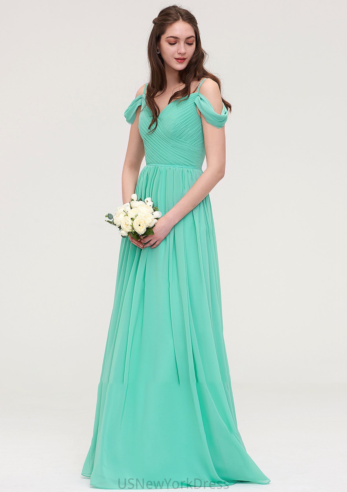 Sweetheart Sleeveless Long/Floor-Length Chiffon A-line/Princess Bridesmaid Dresses With Pleated Cheryl DJP0025422