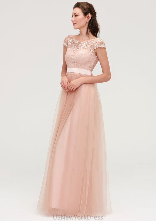 Bateau Sleeveless Tulle A-line/Princess Long/Floor-Length Bridesmaid Dresseses With Sashes Lace Alaina DJP0025427