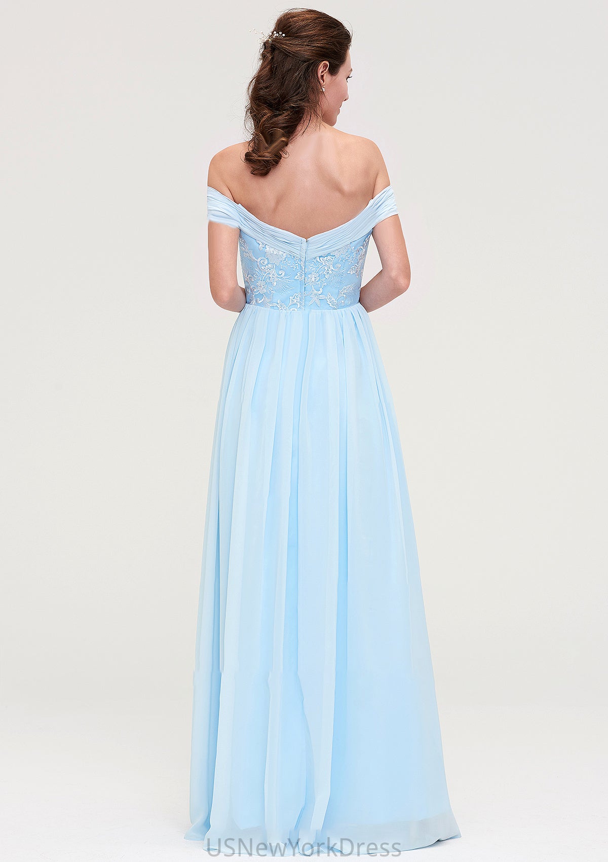 Off-the-Shoulder Sleeveless Chiffon A-line/Princess Long/Floor-Length Bridesmaid Dresseses With Pleated Appliqued Joanne DJP0025431