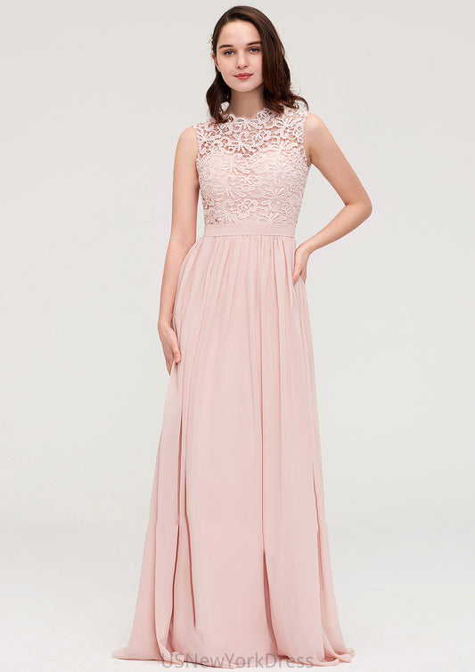 Sleeveless Scalloped Neck Long/Floor-Length Chiffon A-line/Princess Bridesmaid Dresses With Lace Hadley DJP0025434