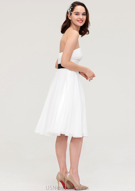 Strapless Sleeveless Knee-Length Chiffon A-line/Princess Bridesmaid Dresses With Pleated Sashes Miah DJP0025436