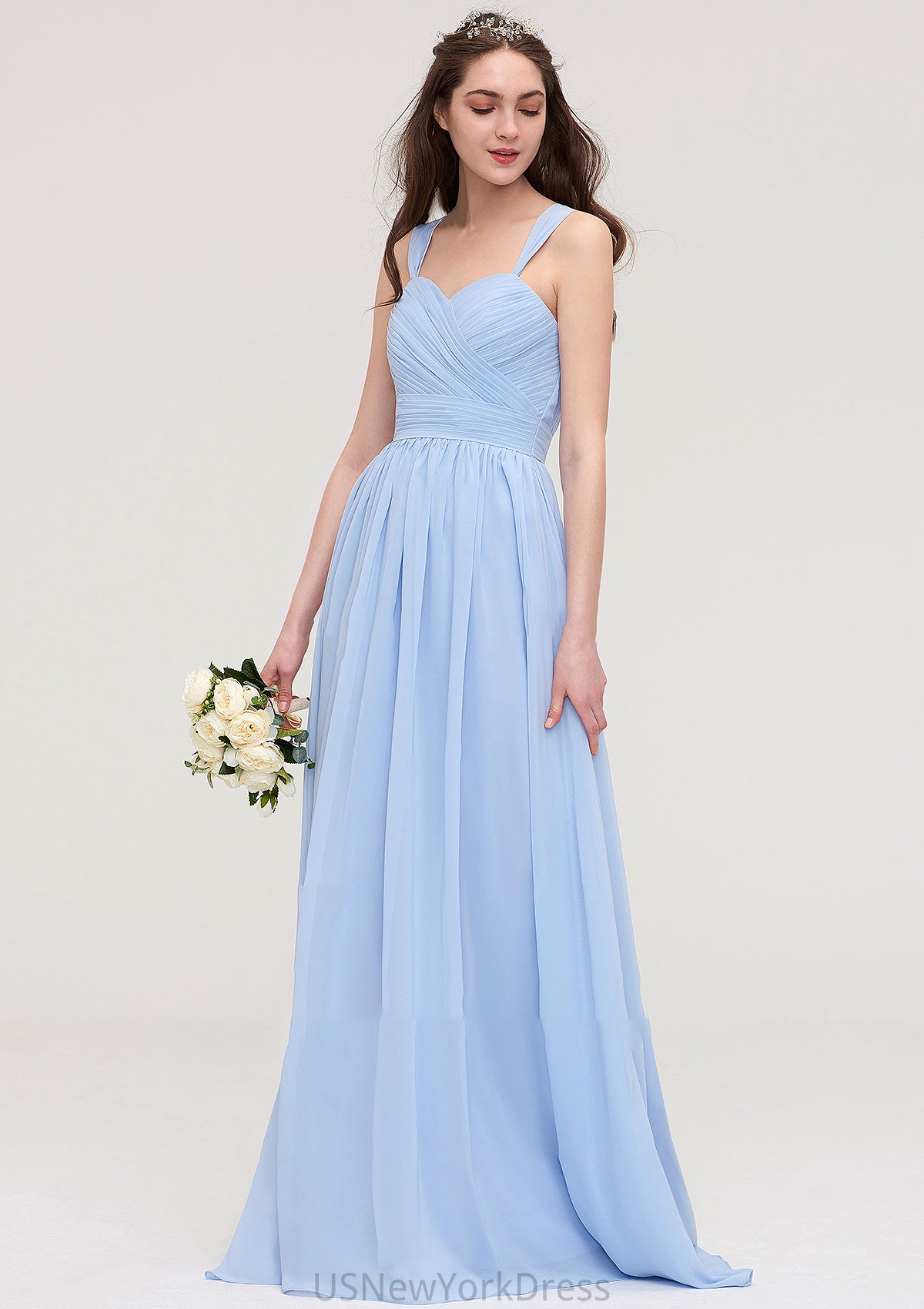 Sleeveless Sweetheart Long/Floor-Length Chiffon A-line/Princess Bridesmaid Dresses With Pleated Jode DJP0025437