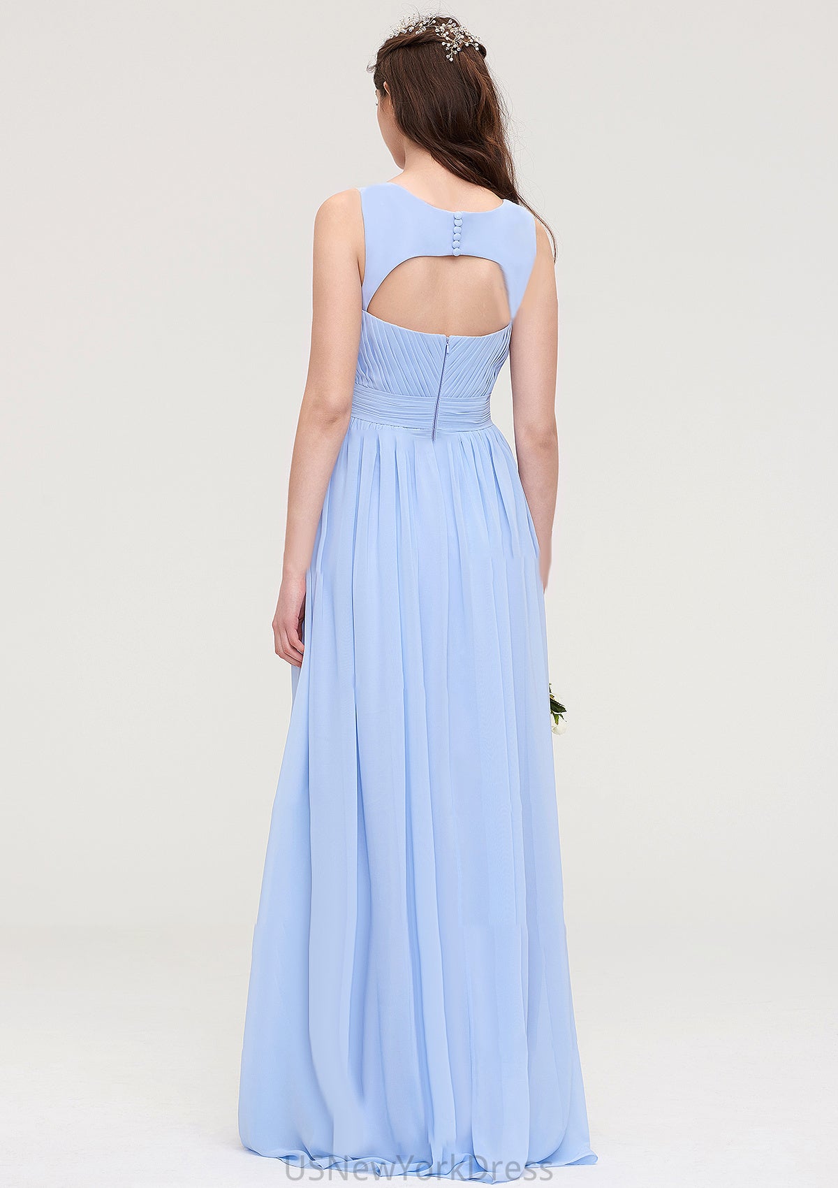 Sleeveless Sweetheart Long/Floor-Length Chiffon A-line/Princess Bridesmaid Dresses With Pleated Jode DJP0025437