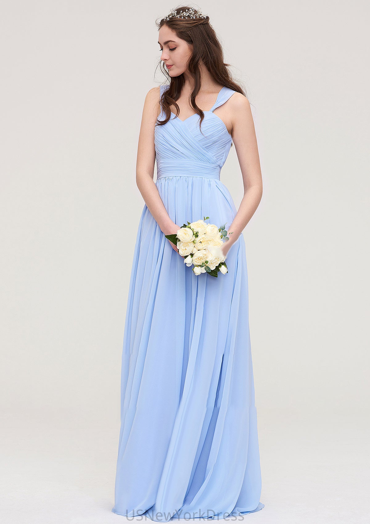 Sleeveless Sweetheart Long/Floor-Length Chiffon A-line/Princess Bridesmaid Dresses With Pleated Jode DJP0025437