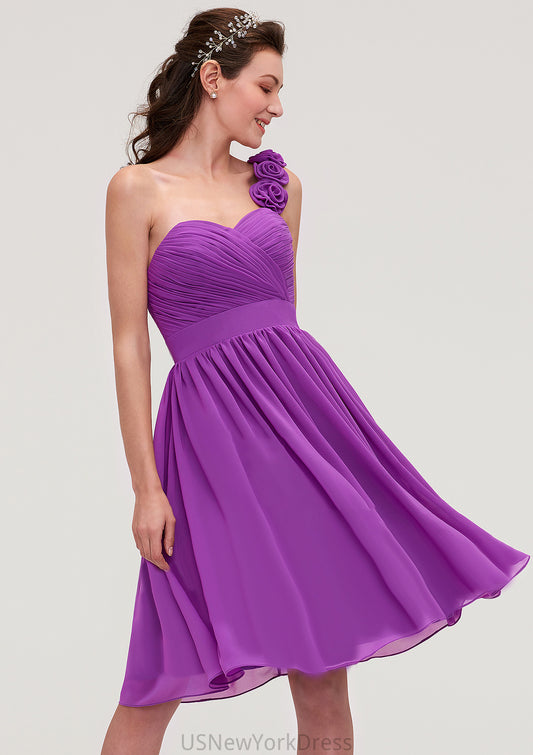 One-Shoulder Sleeveless Knee-Length Chiffon A-line/Princess Bridesmaid Dresseses With Pleated Flowers Nicole DJP0025441