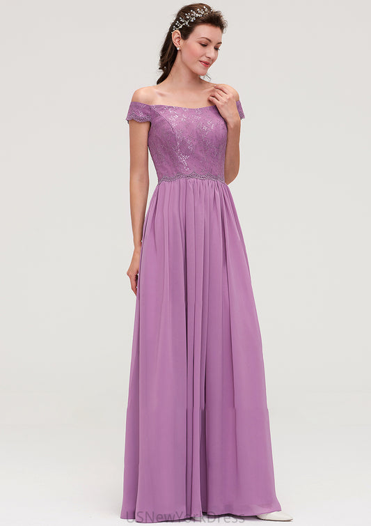 Sleeveless Off-the-Shoulder Long/Floor-Length Chiffon A-line/Princess Bridesmaid Dresseses With Appliqued Mimi DJP0025442