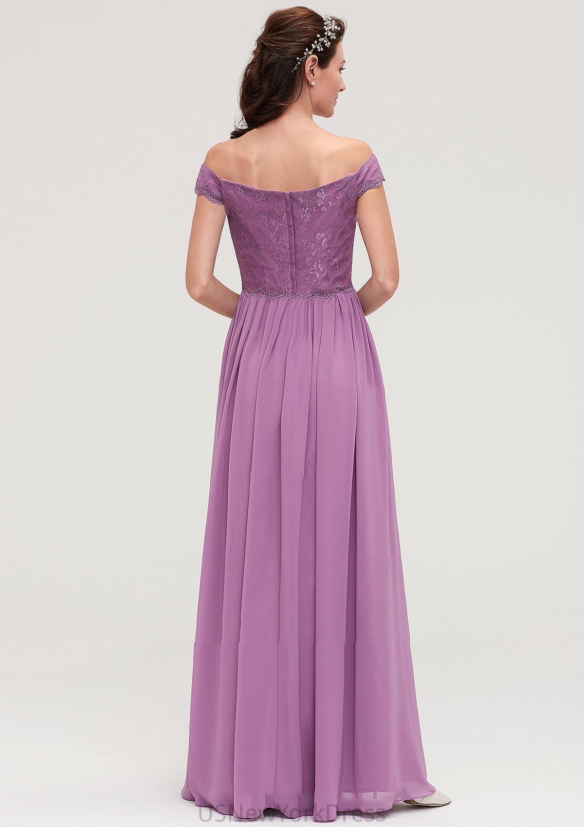 Sleeveless Off-the-Shoulder Long/Floor-Length Chiffon A-line/Princess Bridesmaid Dresseses With Appliqued Mimi DJP0025442