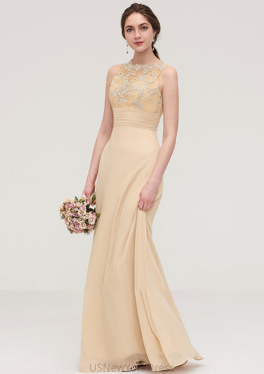 Sleeveless Halter Open Back Long/Floor-Length Sheath/Column Chiffon Bridesmaid Dresses With Pleated Lace Areli DJP0025451