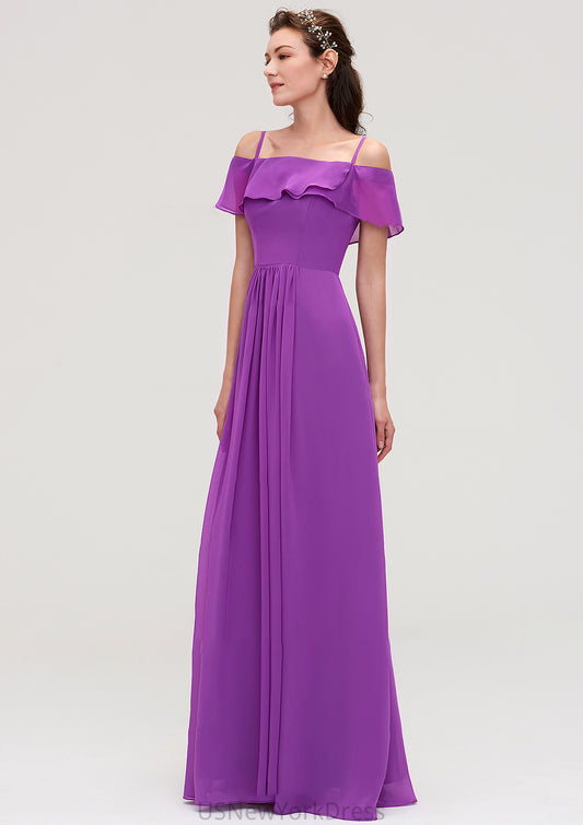 Sleeveless Off-the-Shoulder Chiffon A-line/Princess Long/Floor-Length Bridesmaid Dresseses With Ruffles Tracy DJP0025452