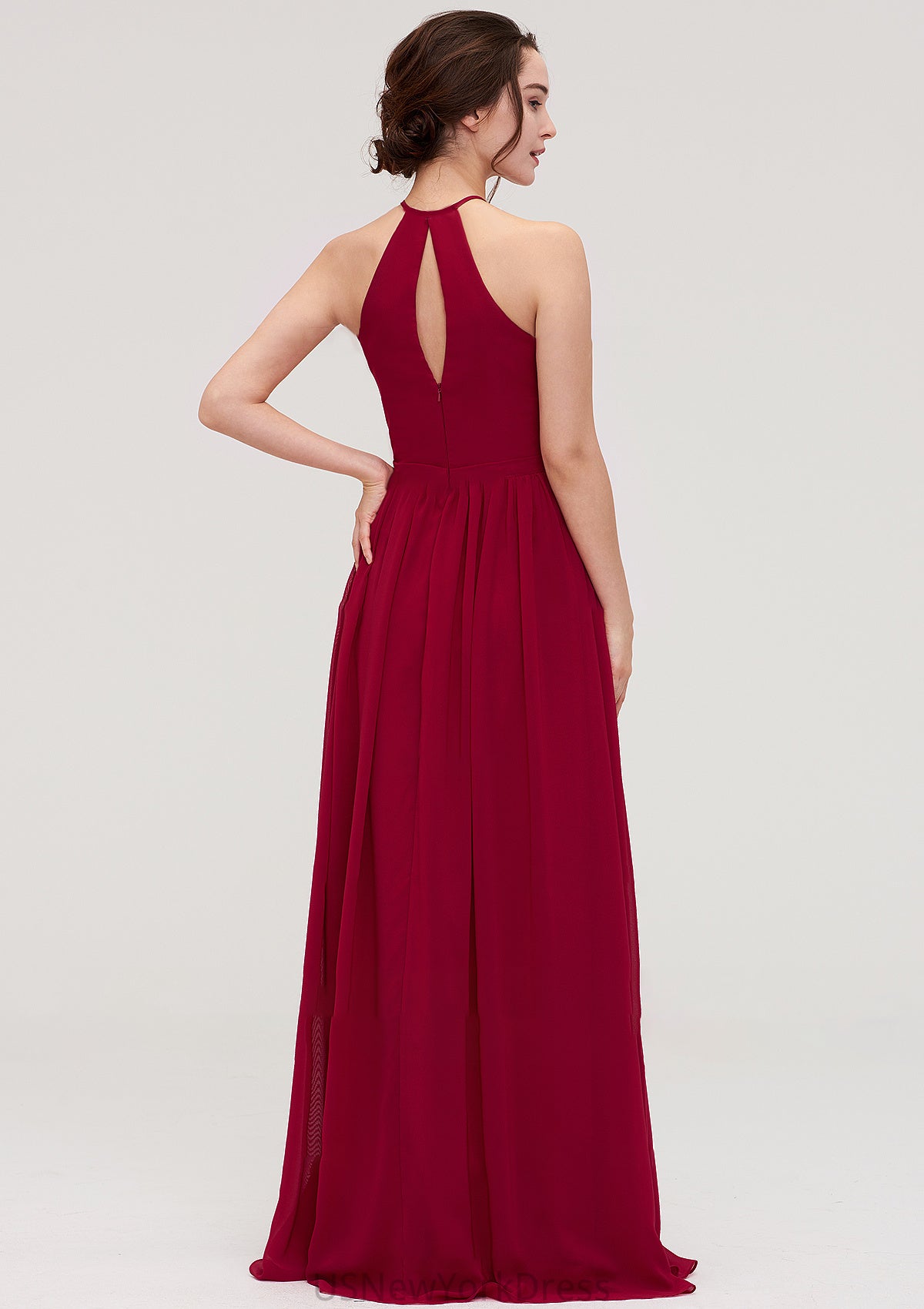 Scoop Neck Sleeveless A-line/Princess Long/Floor-Length Chiffon Bridesmaid Dresseses With Pleated Yaritza DJP0025456