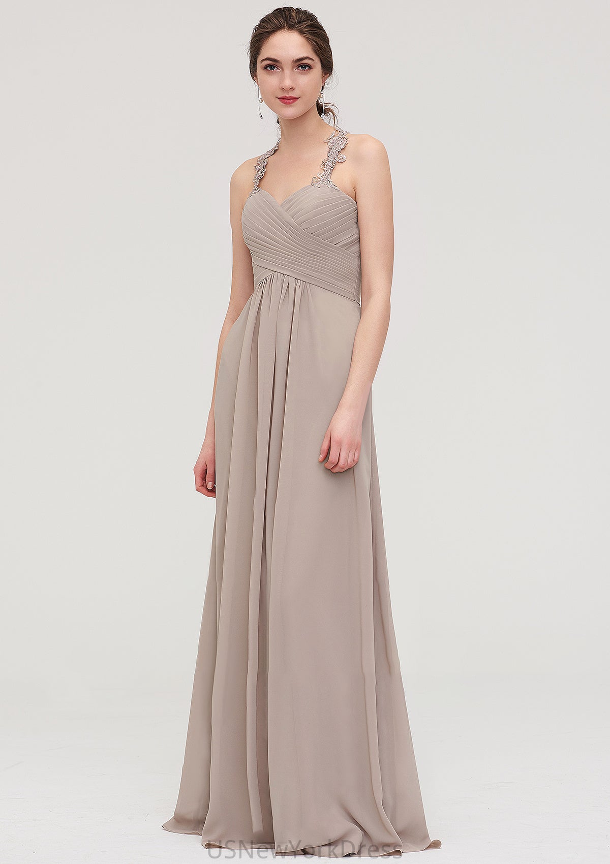 Sleeveless Sweetheart Long/Floor-Length Chiffon A-line/Princess Bridesmaid Dresses With Pleated Lace Mildred DJP0025457