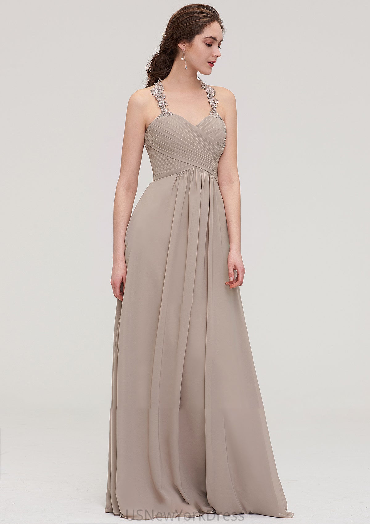 Sleeveless Sweetheart Long/Floor-Length Chiffon A-line/Princess Bridesmaid Dresses With Pleated Lace Mildred DJP0025457