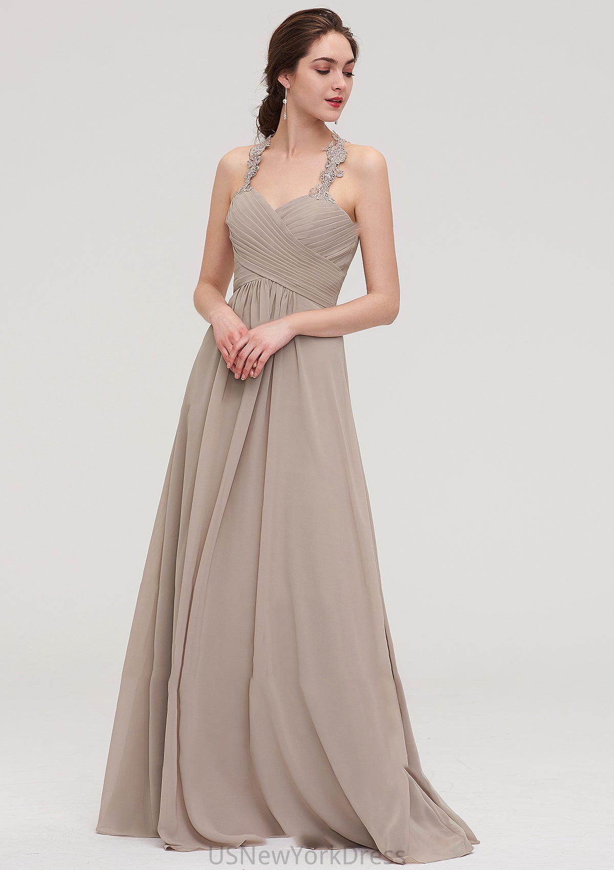 Sleeveless Sweetheart Long/Floor-Length Chiffon A-line/Princess Bridesmaid Dresses With Pleated Lace Mildred DJP0025457