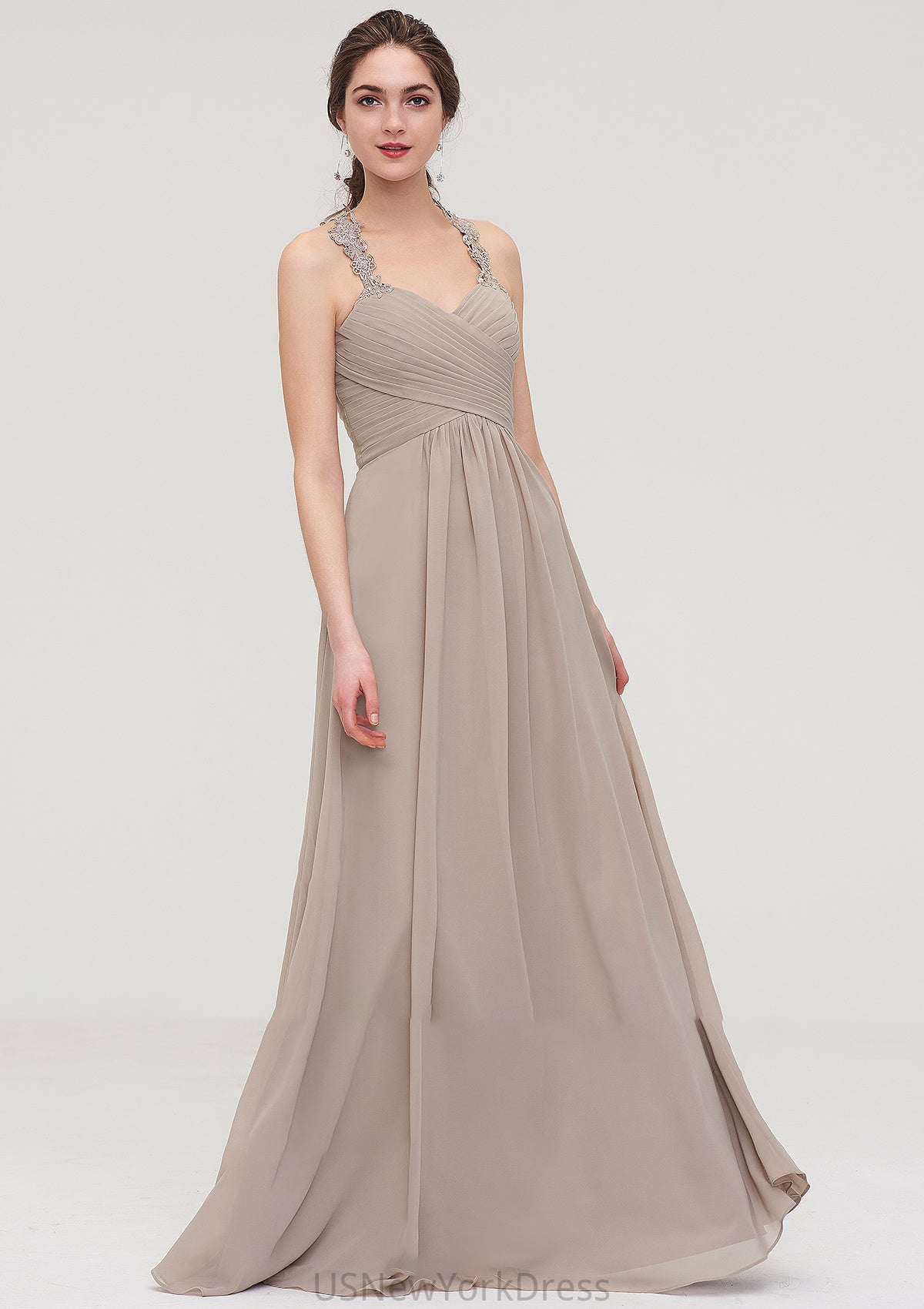 Sleeveless Sweetheart Long/Floor-Length Chiffon A-line/Princess Bridesmaid Dresses With Pleated Lace Mildred DJP0025457