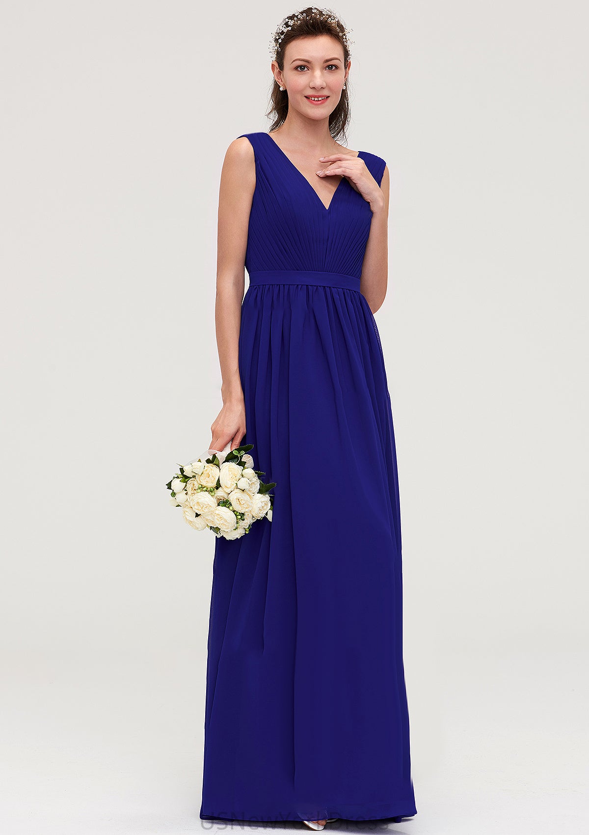 Sleeveless V Neck Chiffon A-line/Princess Long/Floor-Length Bridesmaid Dresseses With Pleated Aryanna DJP0025459