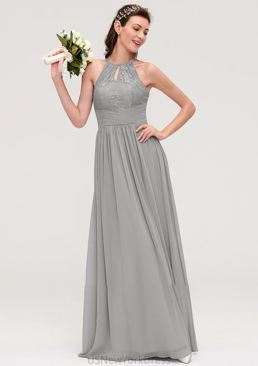 Sleeveless Scoop Neck Chiffon A-line/Princess Long/Floor-Length Bridesmaid Dresseses With Pleated Lace Julia DJP0025460