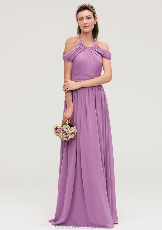 Scoop Neck Sleeveless Chiffon A-line/Princess Long/Floor-Length Bridesmaid Dresseses With Pleated Teresa DJP0025461